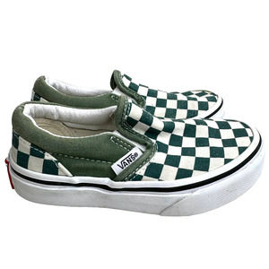 Vans Checkered Board Classic Slip On Green and White  Youth Size 10.5